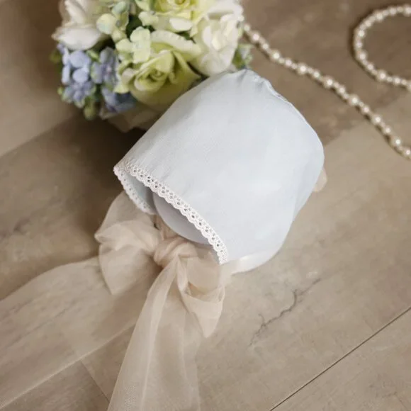 RARE Blue Vintage Newborn Diaper Set With Bonnet Lace and Tulle Newborn NWOT - Picture 2 of 9